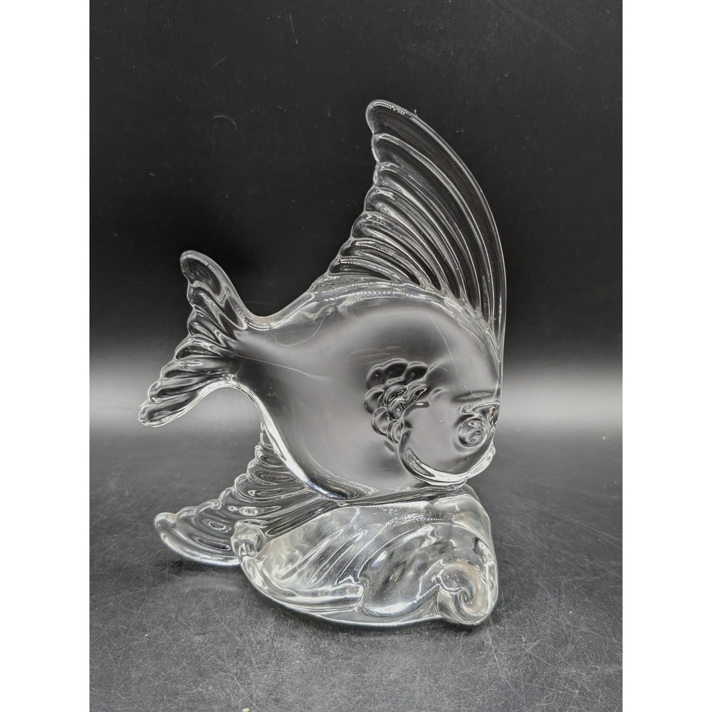Vintage Heisey Clear Glass Tropical Fish Figurine Art Deco Nautical Decor